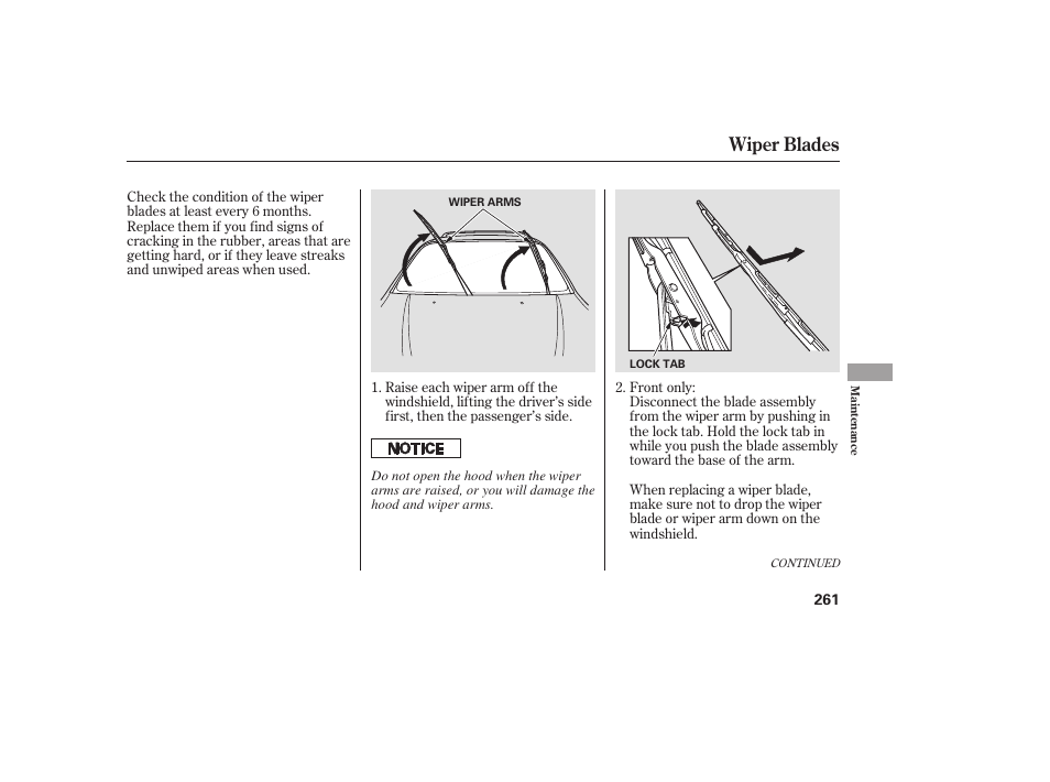 Wiper blades | HONDA 00X31-S9V-6502 User Manual | Page 267 / 330