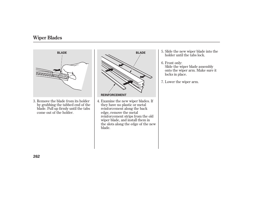 Wiper blades | HONDA 00X31-S9V-6502 User Manual | Page 268 / 330