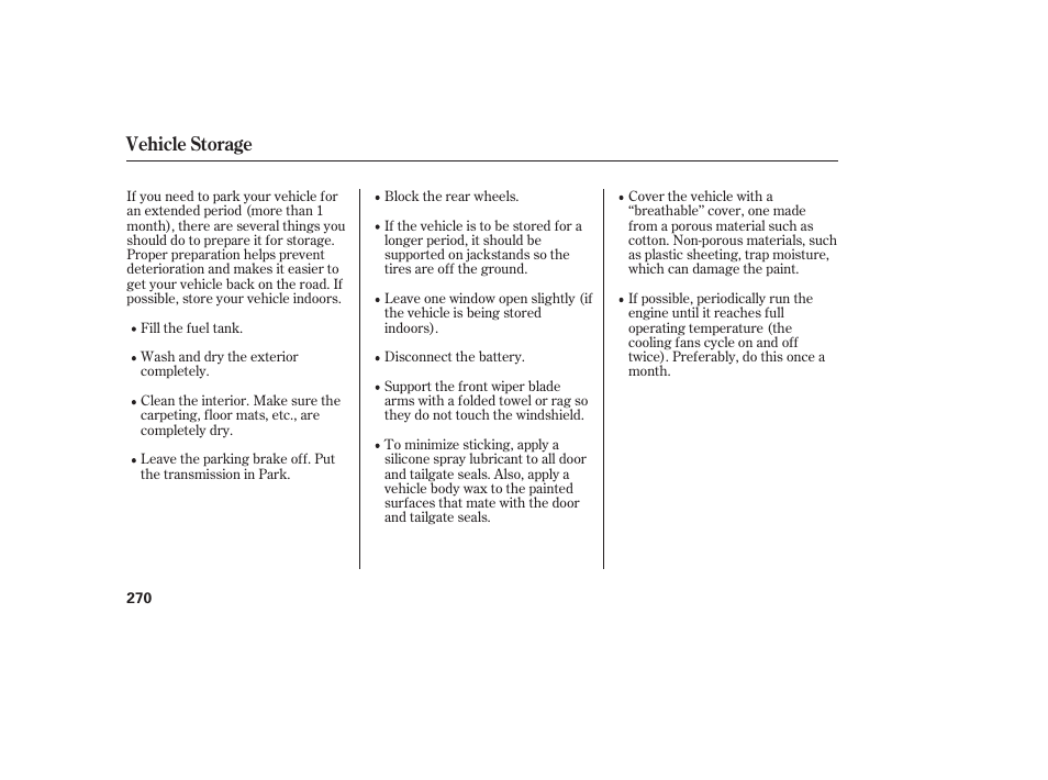 Vehicle storage | HONDA 00X31-S9V-6502 User Manual | Page 276 / 330