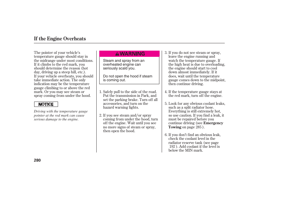 If the engine overheats | HONDA 00X31-S9V-6502 User Manual | Page 286 / 330