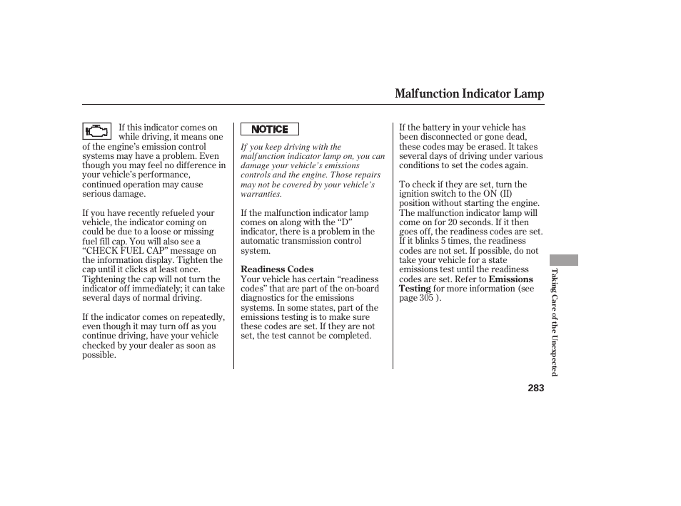 Malfunction indicator lamp | HONDA 00X31-S9V-6502 User Manual | Page 289 / 330