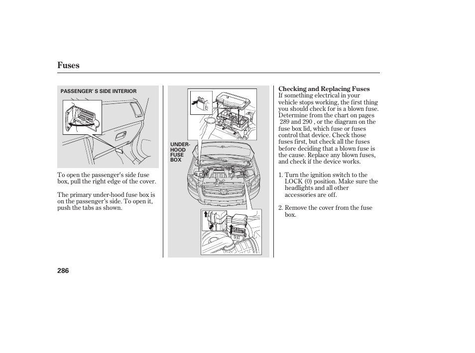 Fuses | HONDA 00X31-S9V-6502 User Manual | Page 292 / 330