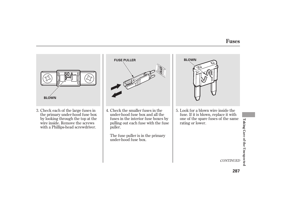 Fuses | HONDA 00X31-S9V-6502 User Manual | Page 293 / 330