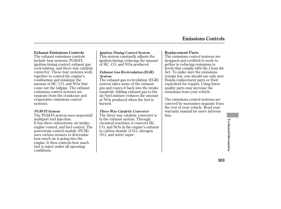 Emissions controls | HONDA 00X31-S9V-6502 User Manual | Page 309 / 330