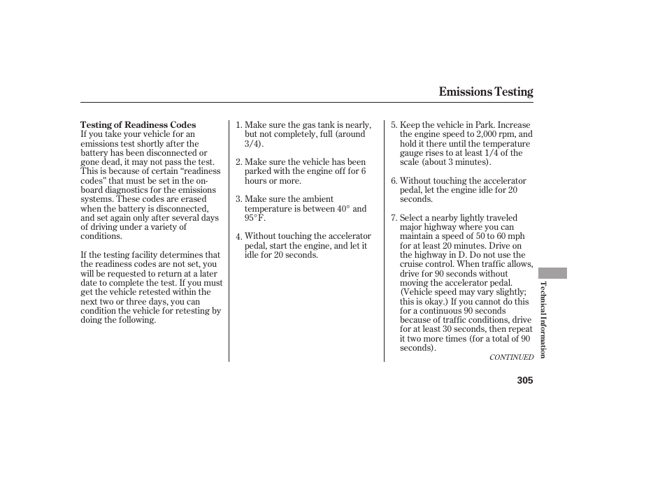 Emissions testing | HONDA 00X31-S9V-6502 User Manual | Page 311 / 330