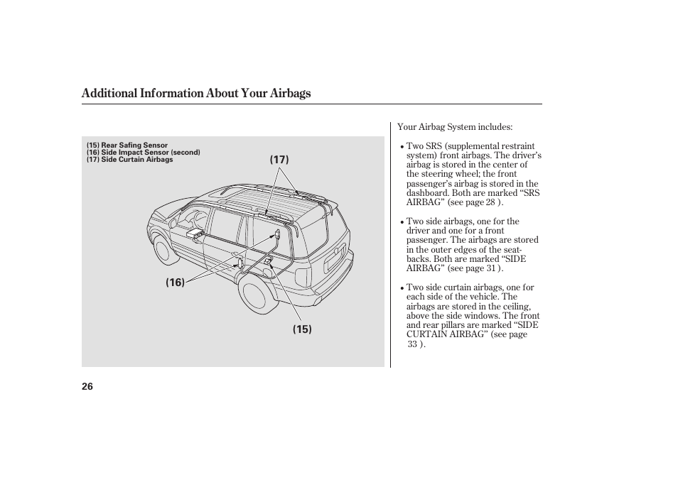 Additional information about your airbags | HONDA 00X31-S9V-6502 User Manual | Page 32 / 330