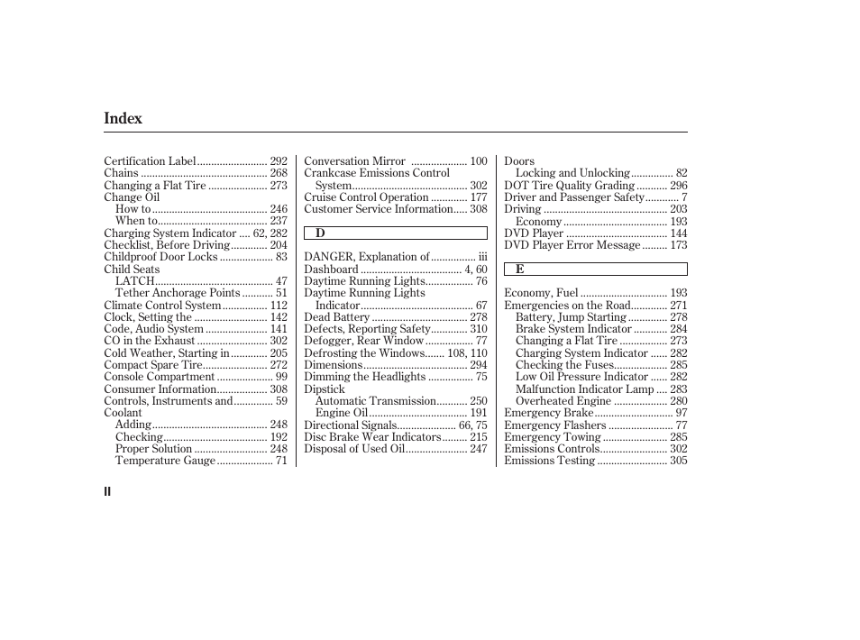 Index | HONDA 00X31-S9V-6502 User Manual | Page 320 / 330