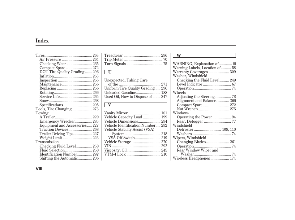 Index | HONDA 00X31-S9V-6502 User Manual | Page 326 / 330