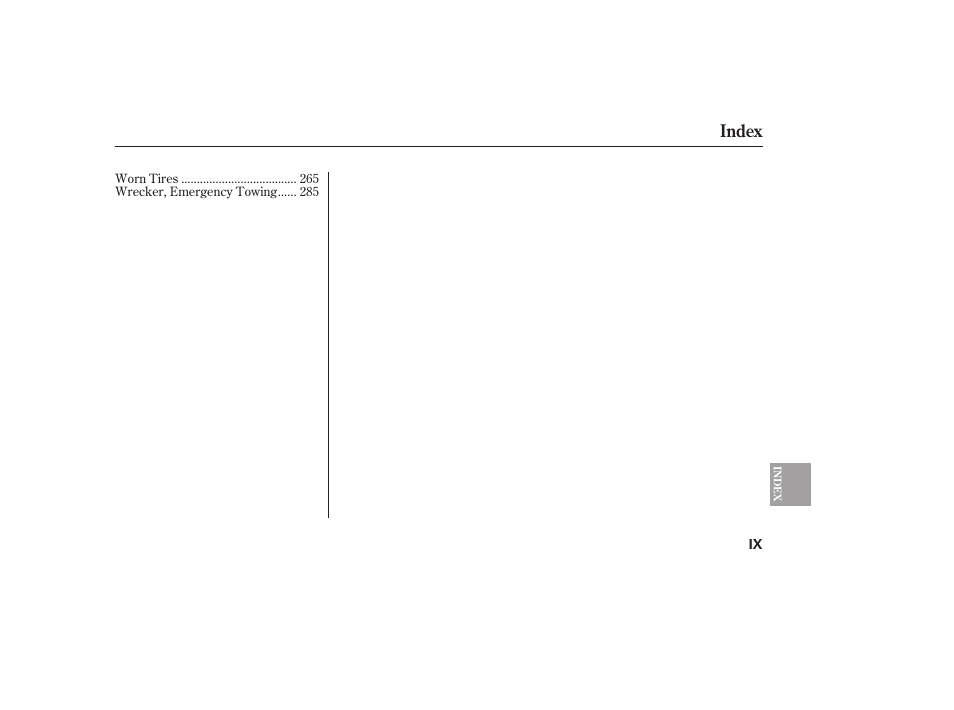 Index | HONDA 00X31-S9V-6502 User Manual | Page 327 / 330