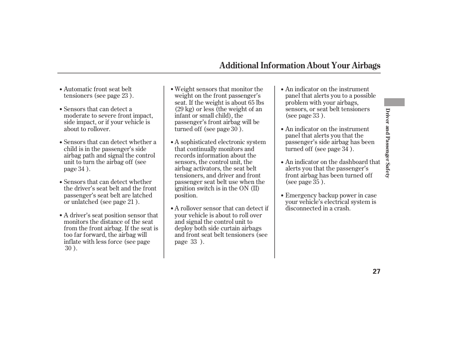 Additional information about your airbags | HONDA 00X31-S9V-6502 User Manual | Page 33 / 330