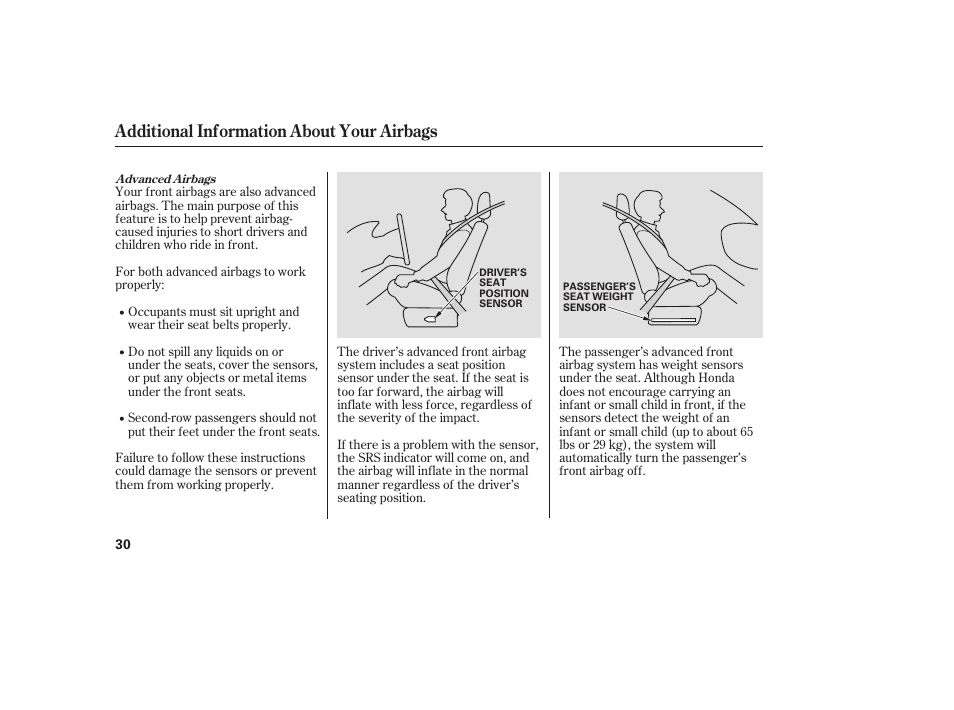 Additional information about your airbags | HONDA 00X31-S9V-6502 User Manual | Page 36 / 330