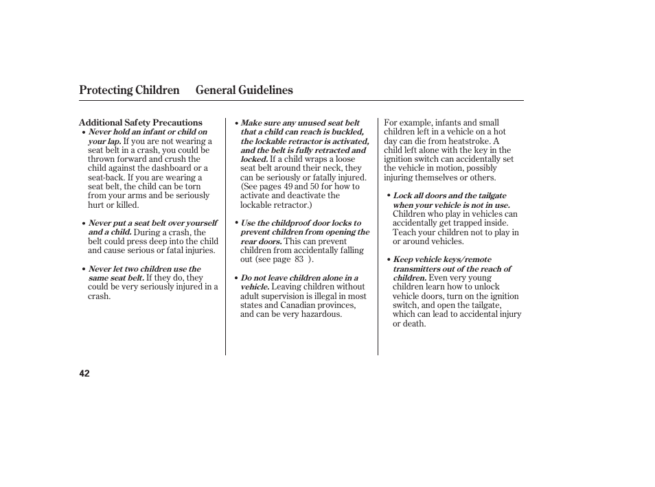 Protecting children general guidelines | HONDA 00X31-S9V-6502 User Manual | Page 48 / 330