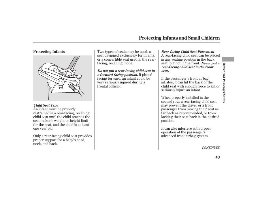 Protecting infants and small children | HONDA 00X31-S9V-6502 User Manual | Page 49 / 330