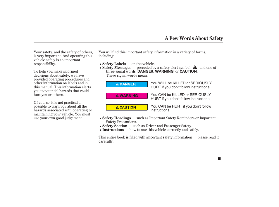 A few words about safety | HONDA 00X31-S9V-6502 User Manual | Page 5 / 330