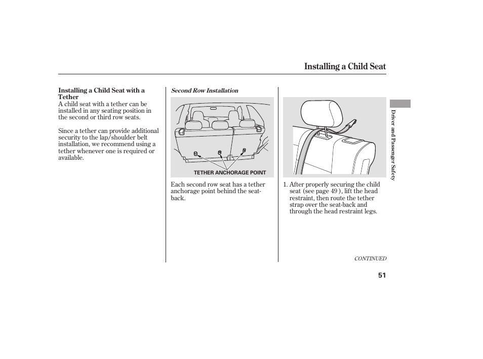 Installing a child seat | HONDA 00X31-S9V-6502 User Manual | Page 57 / 330