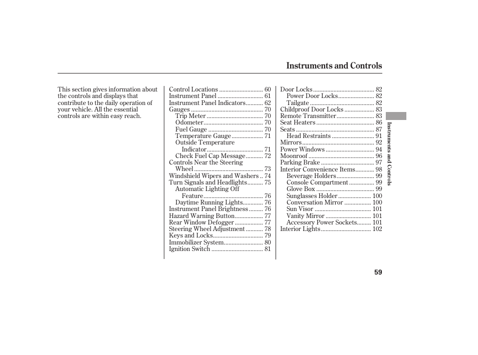 Instruments and controls | HONDA 00X31-S9V-6502 User Manual | Page 65 / 330