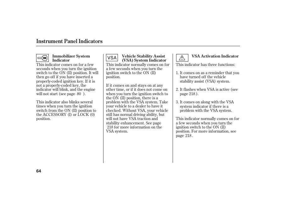 Instrument panel indicators | HONDA 00X31-S9V-6502 User Manual | Page 70 / 330