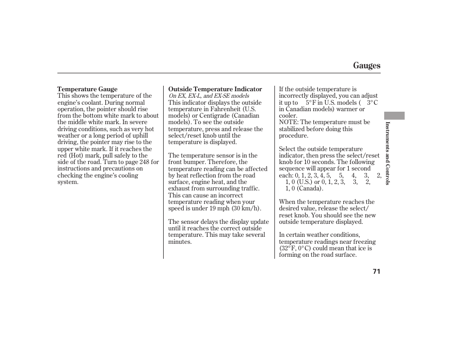 Gauges | HONDA 00X31-S9V-6502 User Manual | Page 77 / 330