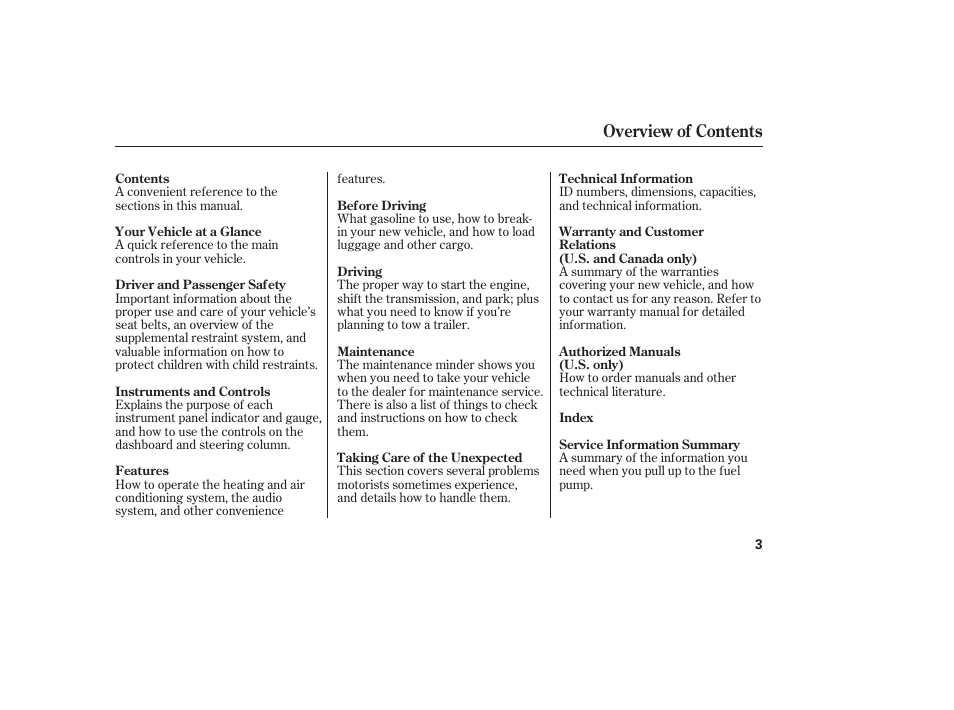 Overview of contents | HONDA 00X31-S9V-6502 User Manual | Page 9 / 330