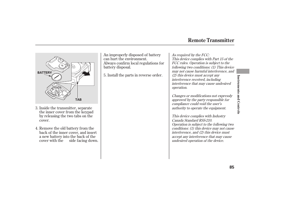 Remote transmitter | HONDA 00X31-S9V-6502 User Manual | Page 91 / 330