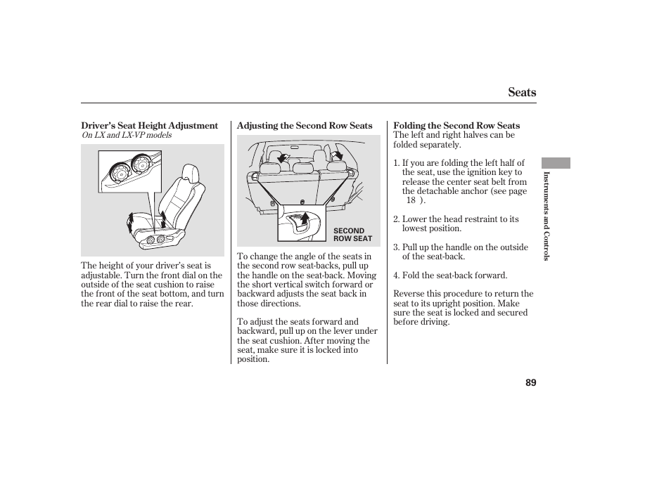 Seats | HONDA 00X31-S9V-6502 User Manual | Page 95 / 330