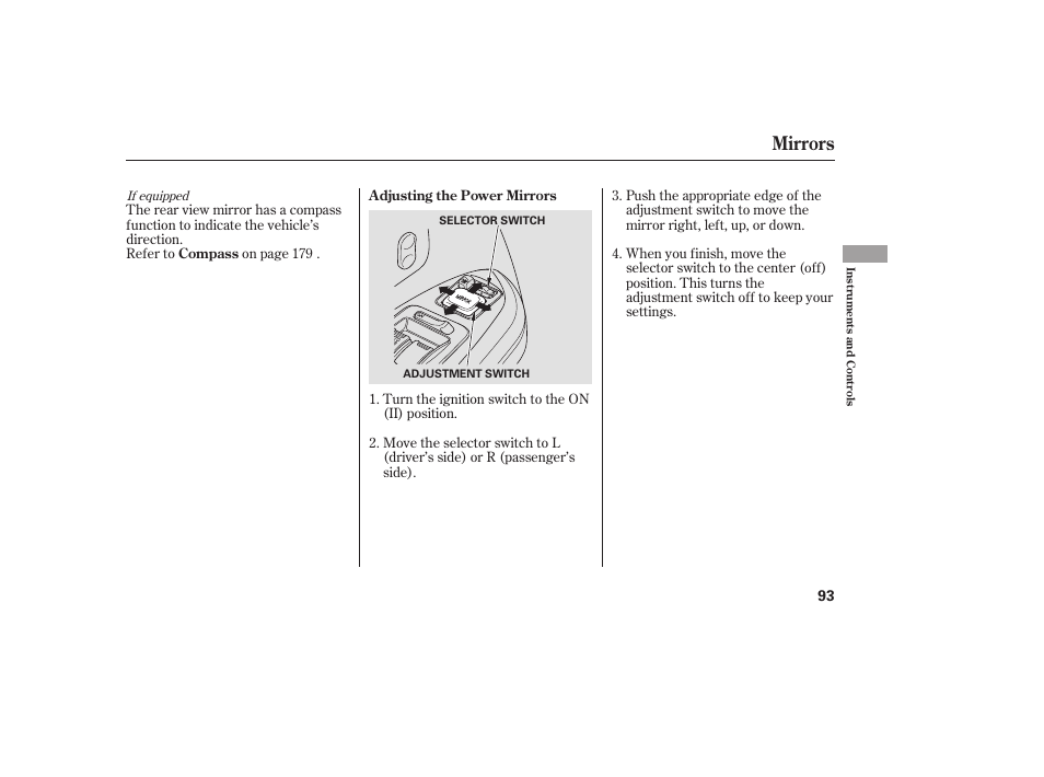 Mirrors | HONDA 00X31-S9V-6502 User Manual | Page 99 / 330