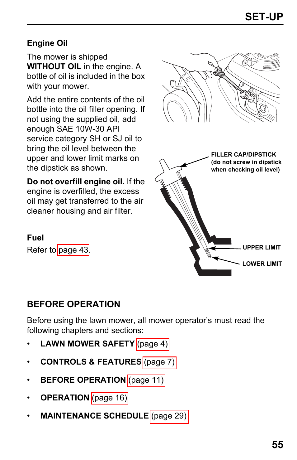 Before operation, Set-up 55 | HONDA Honda HRB217HXA User Manual | Page 57 / 76