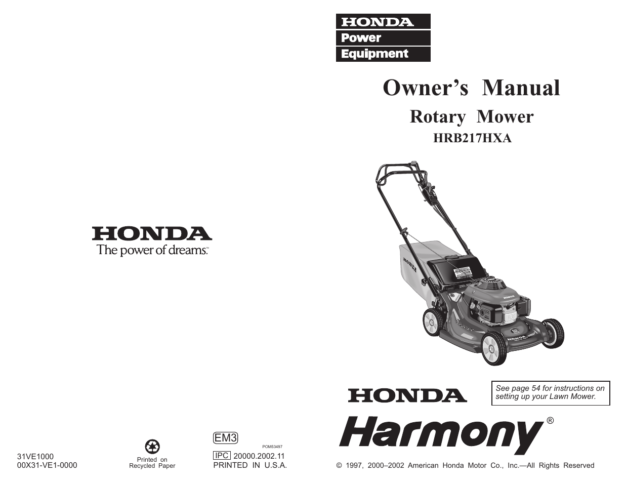 Owner’s manual, Rotary mower, Hrb217hxa | HONDA Honda HRB217HXA User Manual | Page 76 / 76