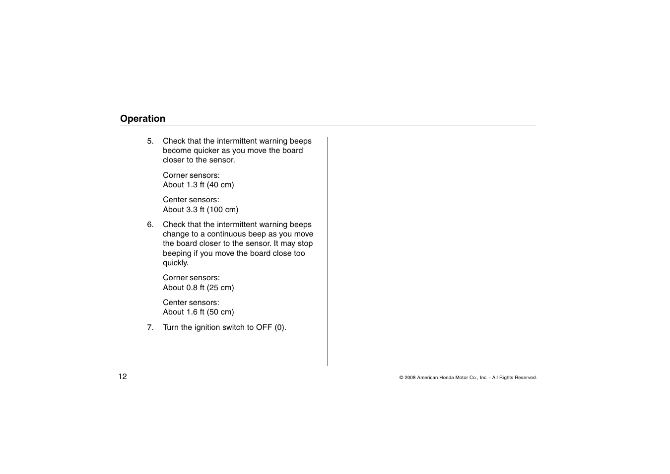 HONDA Backup Sensors TSX User Manual | Page 12 / 16