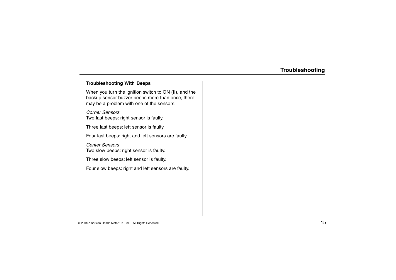 HONDA Backup Sensors TSX User Manual | Page 15 / 16