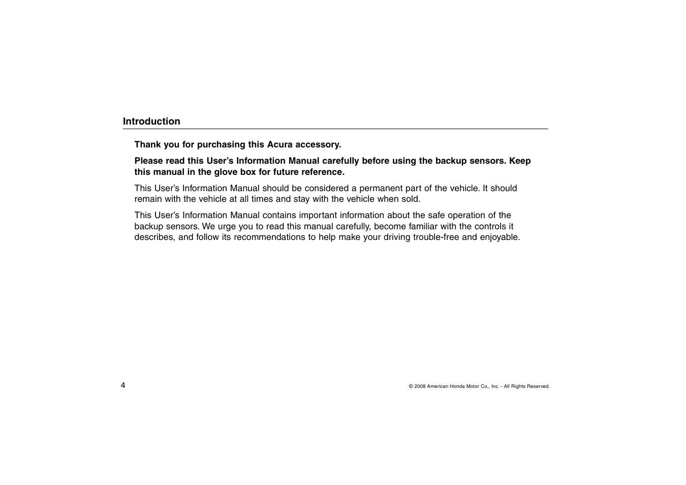 HONDA Backup Sensors TSX User Manual | Page 4 / 16