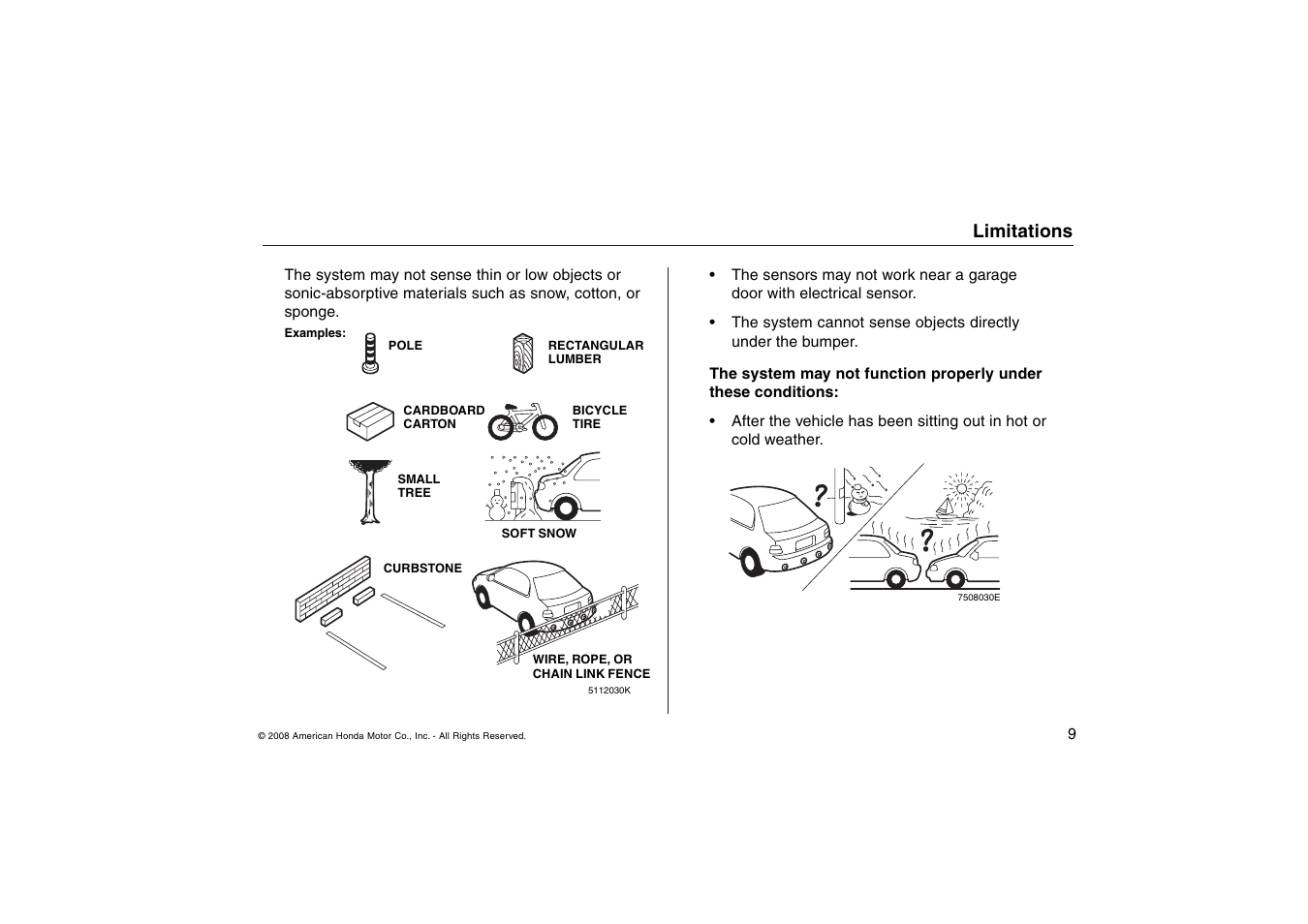 Limitations | HONDA Backup Sensors TSX User Manual | Page 9 / 16