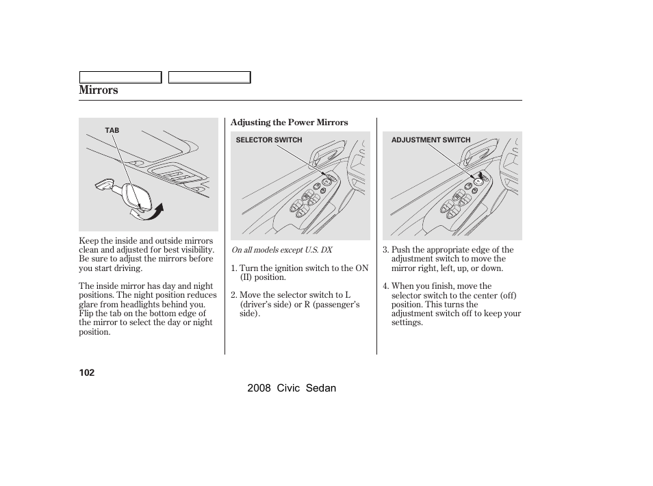 Mirrors | HONDA 2008 Civic Sedan User Manual | Page 105 / 324