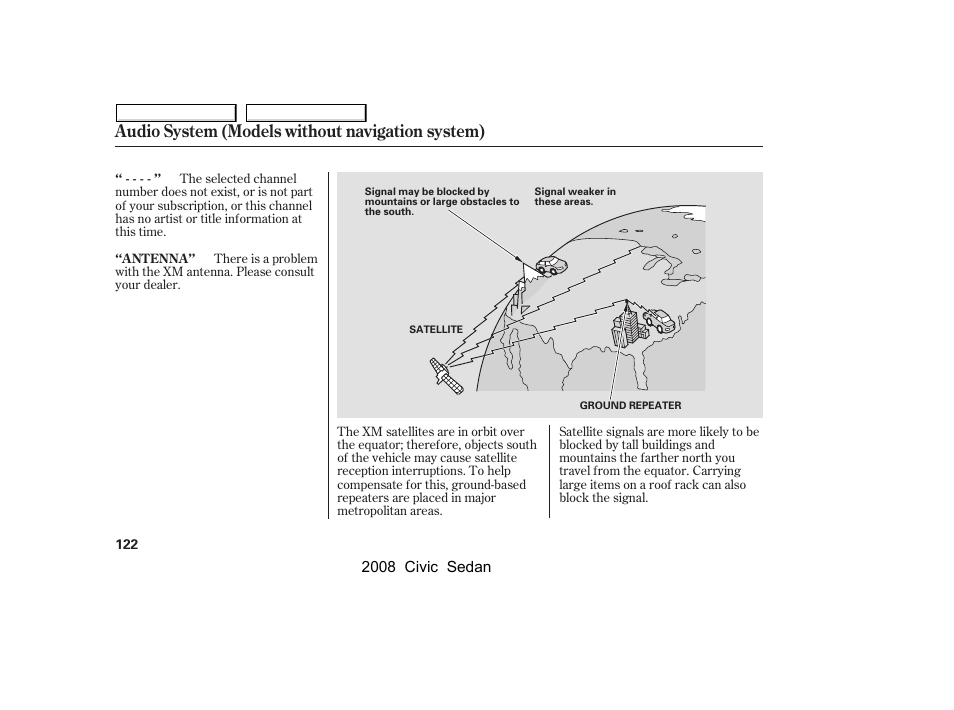 Audio system (models without navigation system) | HONDA 2008 Civic Sedan User Manual | Page 125 / 324