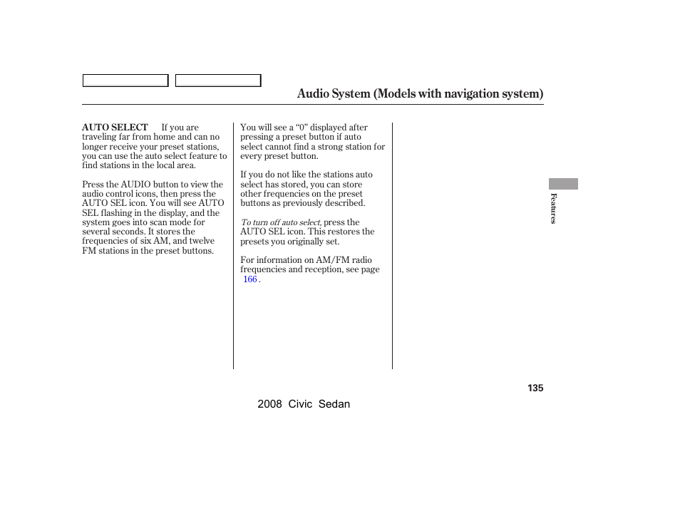 Audio system (models with navigation system) | HONDA 2008 Civic Sedan User Manual | Page 138 / 324