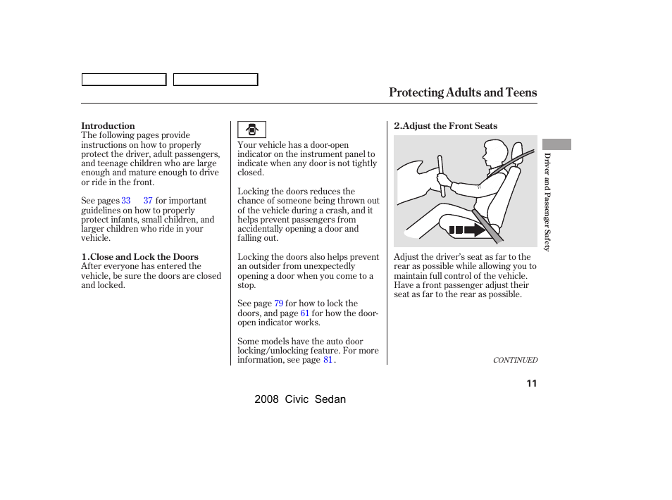 Protecting adults and teens | HONDA 2008 Civic Sedan User Manual | Page 14 / 324