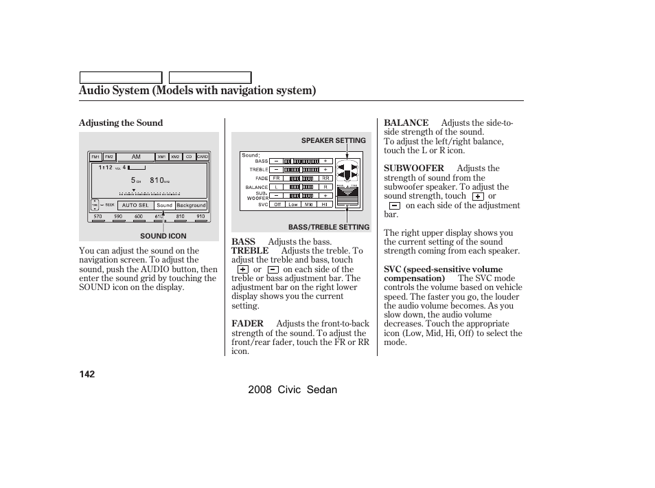 Audio system (models with navigation system) | HONDA 2008 Civic Sedan User Manual | Page 145 / 324