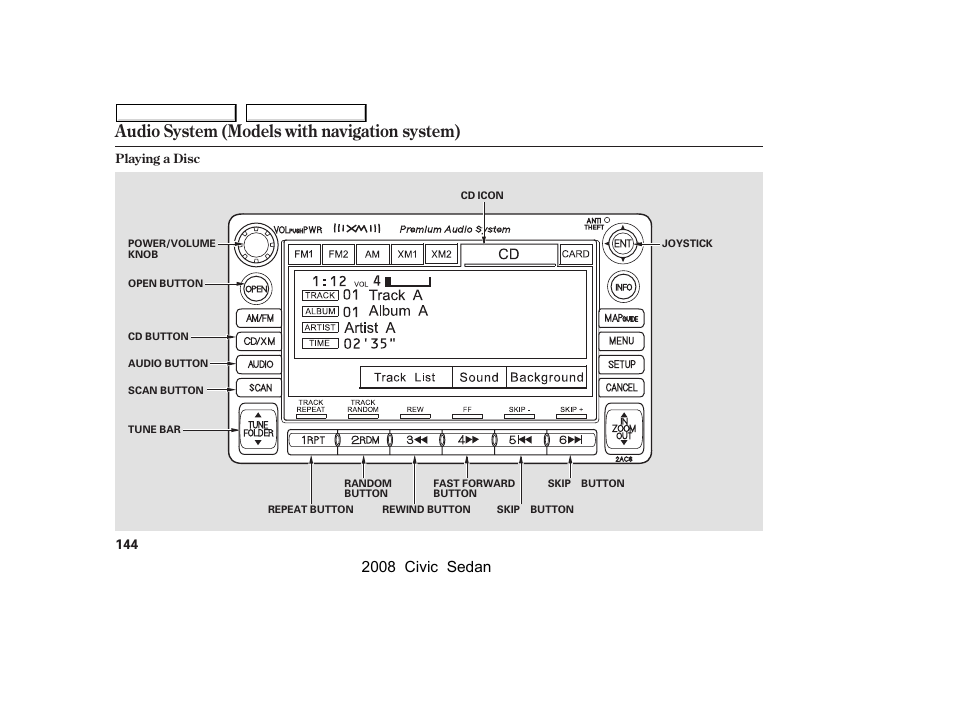 Audio system (models with navigation system), 2008 civic sedan | HONDA 2008 Civic Sedan User Manual | Page 147 / 324