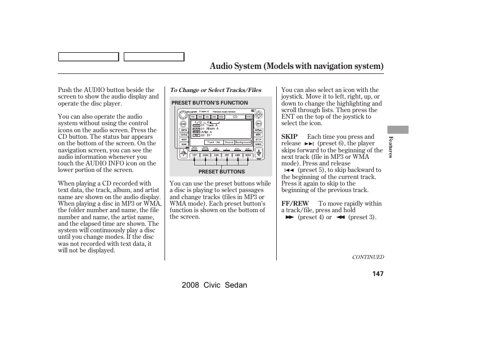 Audio system (models with navigation system) | HONDA 2008 Civic Sedan User Manual | Page 150 / 324