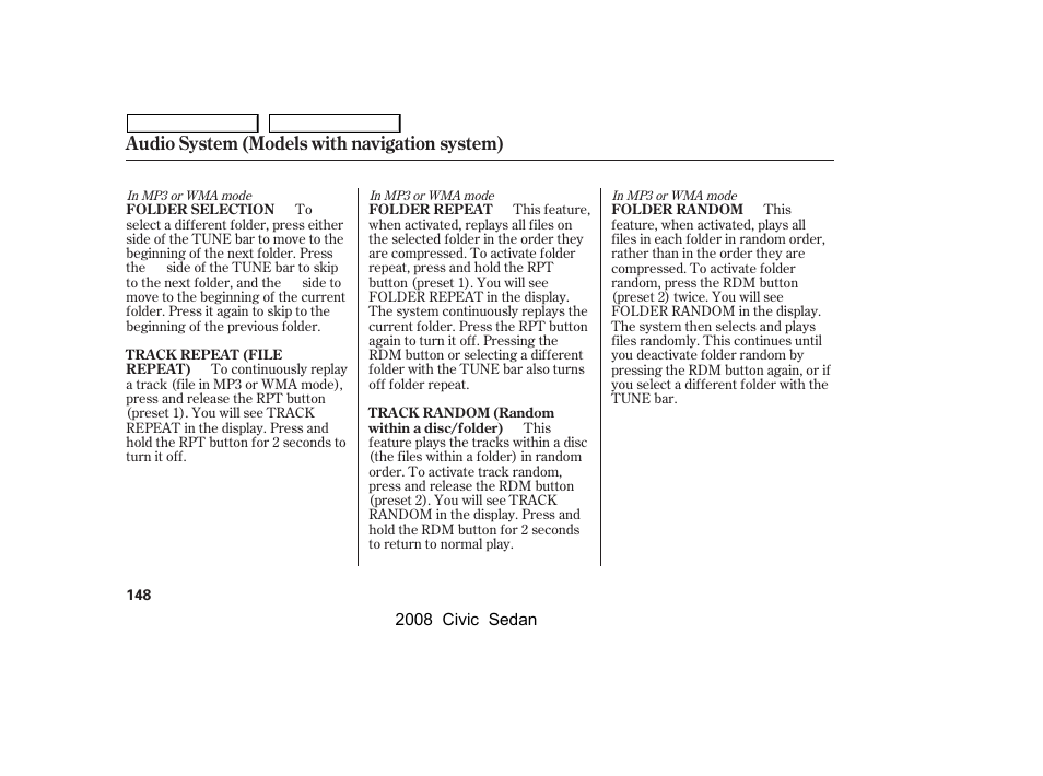 Audio system (models with navigation system) | HONDA 2008 Civic Sedan User Manual | Page 151 / 324