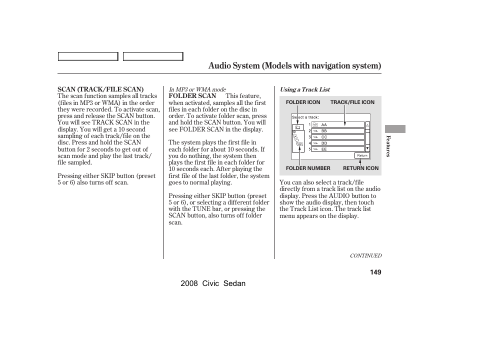 Audio system (models with navigation system), 2008 civic sedan | HONDA 2008 Civic Sedan User Manual | Page 152 / 324