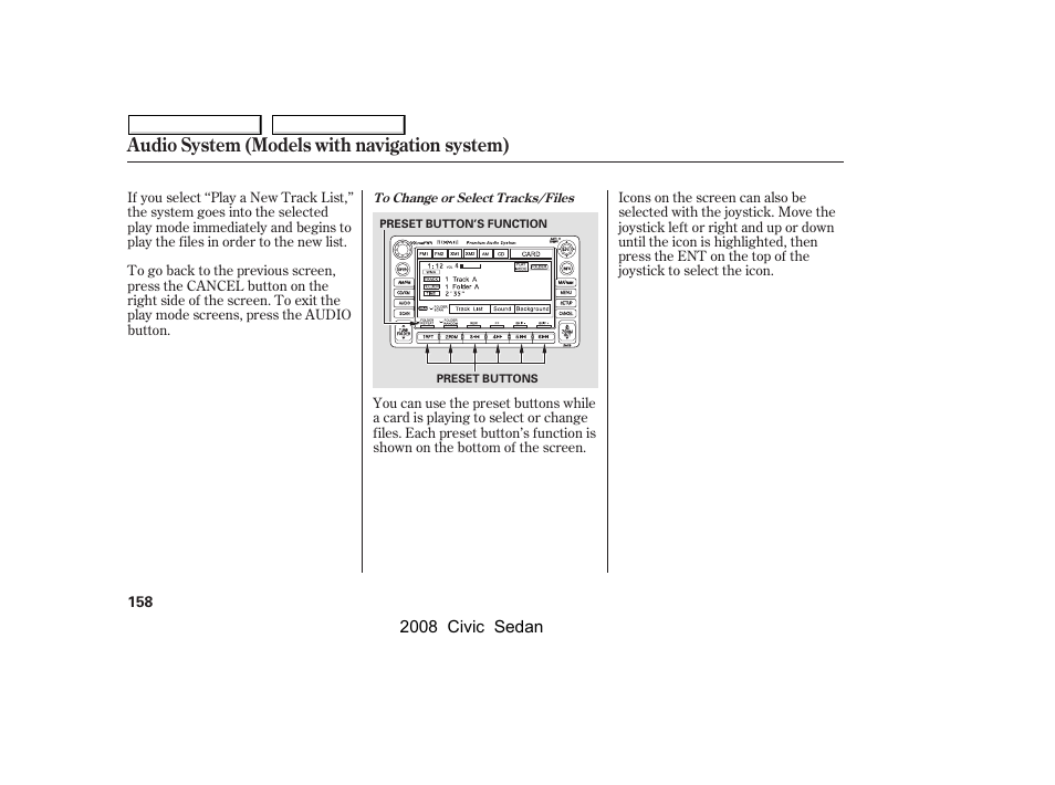 Audio system (models with navigation system) | HONDA 2008 Civic Sedan User Manual | Page 161 / 324