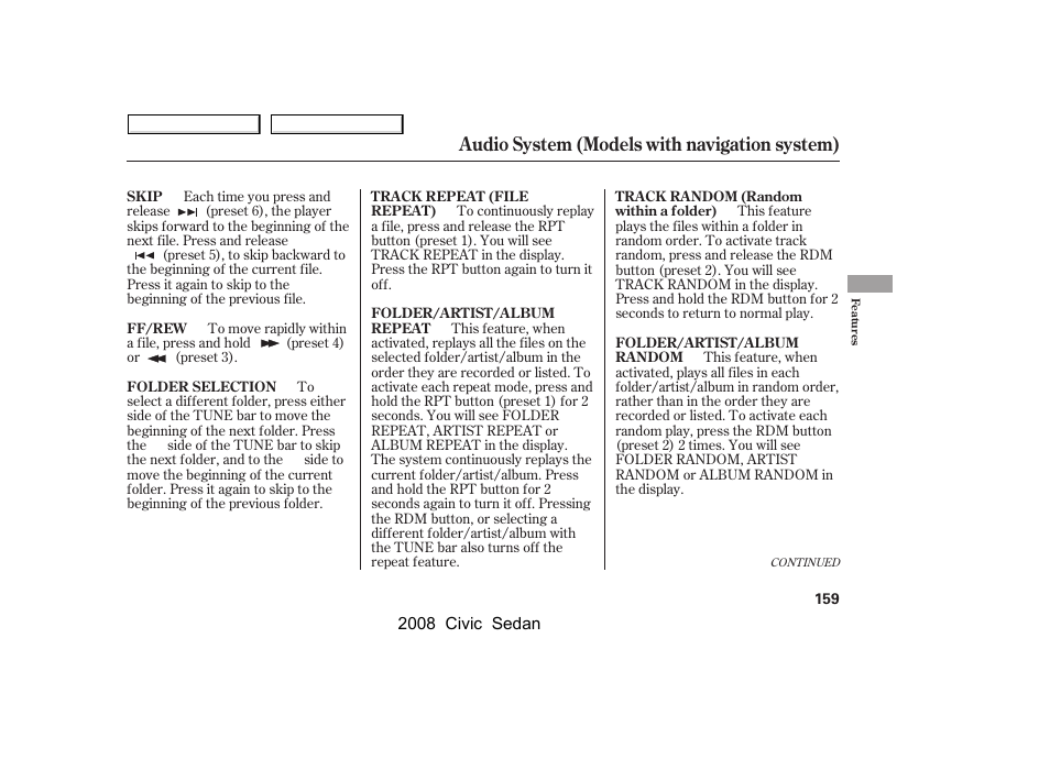 Audio system (models with navigation system) | HONDA 2008 Civic Sedan User Manual | Page 162 / 324