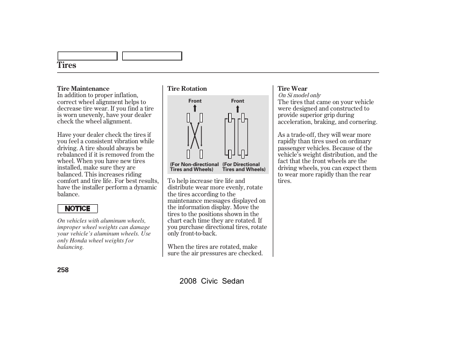 Tires | HONDA 2008 Civic Sedan User Manual | Page 261 / 324