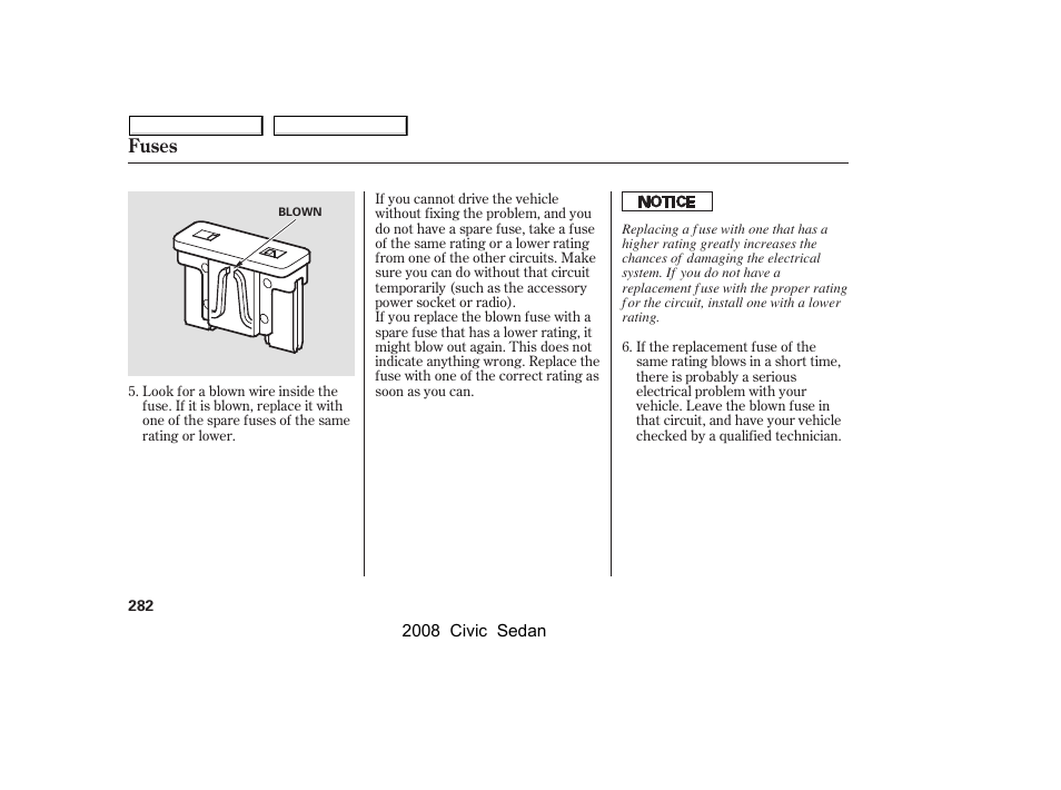 Fuses | HONDA 2008 Civic Sedan User Manual | Page 285 / 324