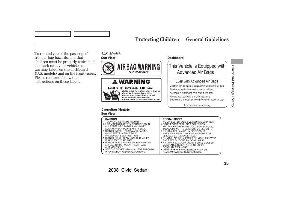 Protecting children general guidelines, 2008 civic sedan | HONDA 2008 Civic Sedan User Manual | Page 38 / 324