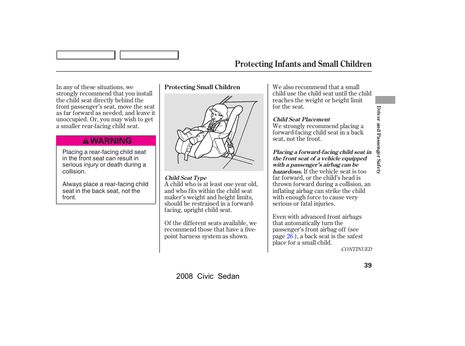 Protecting infants and small children, 2008 civic sedan | HONDA 2008 Civic Sedan User Manual | Page 42 / 324