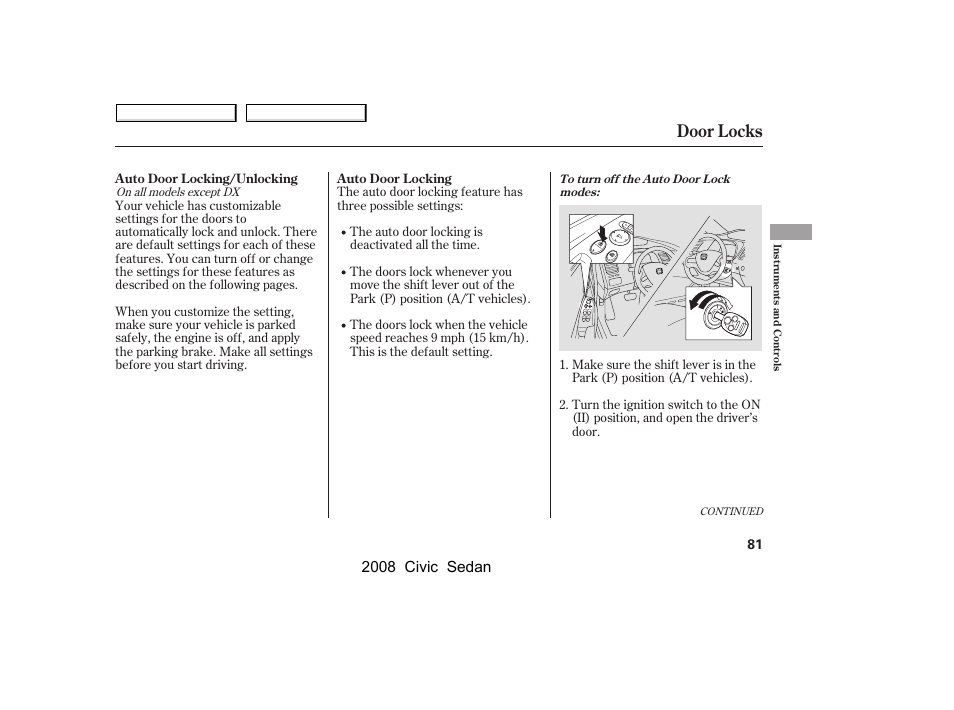 Door locks, 2008 civic sedan | HONDA 2008 Civic Sedan User Manual | Page 84 / 324