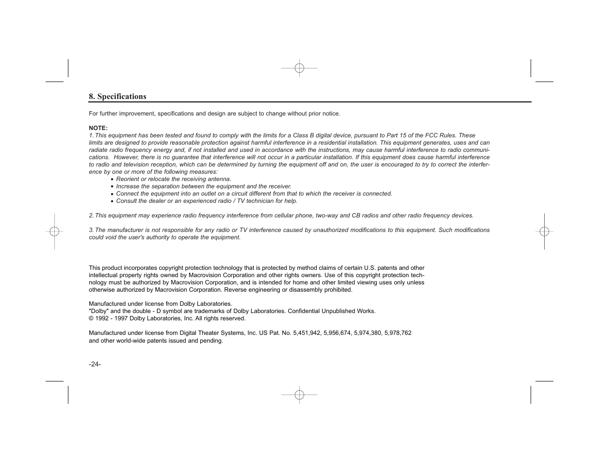 Specifications | HONDA Vehicle Entertainment System User Manual | Page 30 / 32