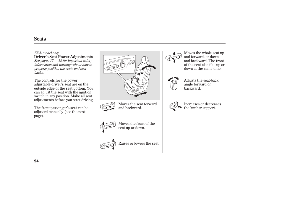 Seats | HONDA 2008 User Manual | Page 100 / 374
